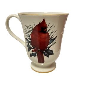 Lenox Winter Greetings Cardinal Footed Coffee Mug 10 ounces